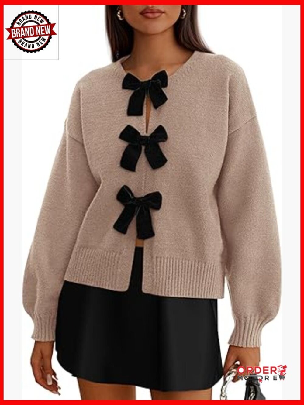 Cardigan Sweater Long Sleeve Bow Tie Front Knit Tops Fall Winter